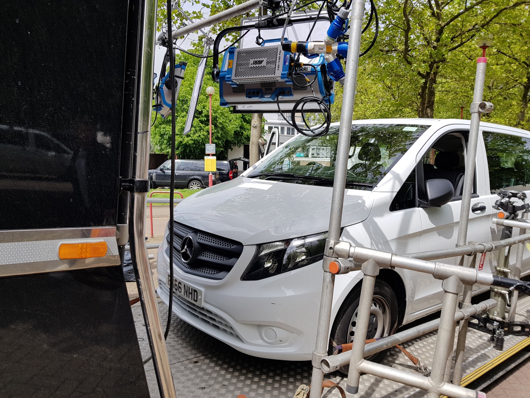 Lighting rigged over the picture vehicle for driving shots